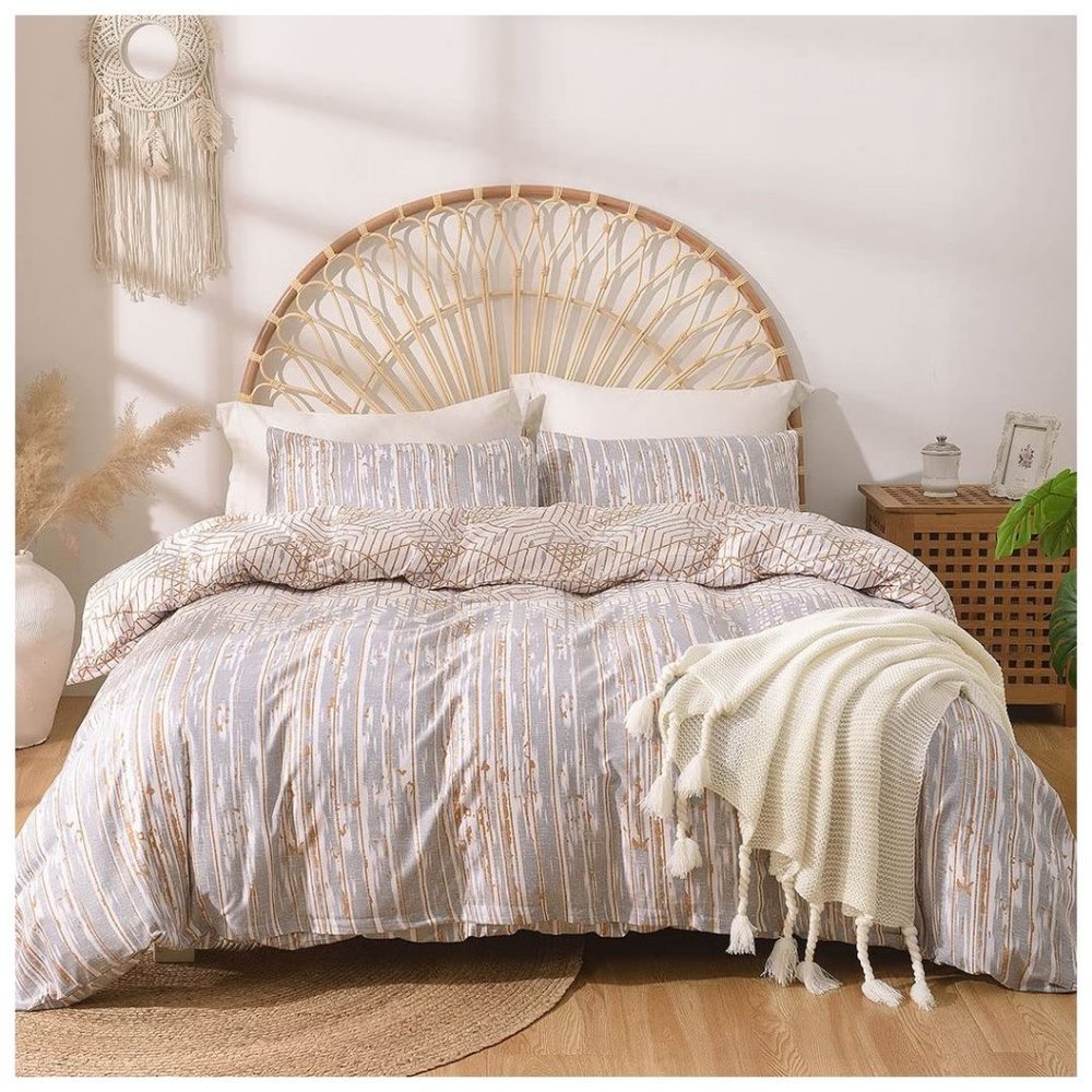 3 Piece Navy White Bedding Duvet Cover Set with Zipper Abstract